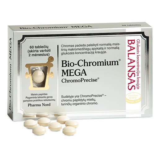Maisto papildas svorio kontrolei Bio-Chromium MEGA 100 mcg chromo tabletės, N60 | Mano Vaistinė