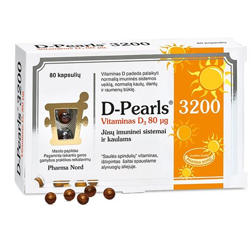 D-Pearls 3200 (natūralus vit D) kapsulės N80 | Mano Vaistinė
