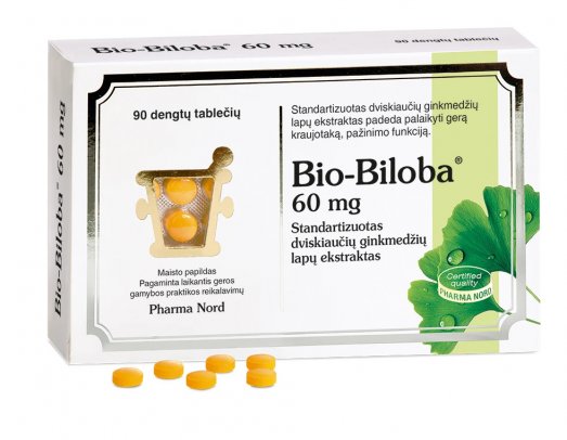 Maisto papildas smegenų veiklai Bio-Biloba 60 mg ginkmedžių lapų ekstrakto tabletės, N90 | Mano Vaistinė
