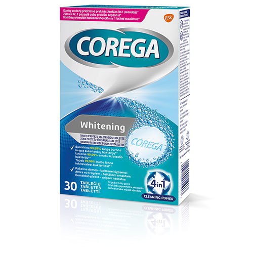 Dantų protezų valomosios tabletės COREGA WHITENING, 30 vnt. | Mano Vaistinė