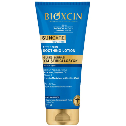 Raminantis losjonas po deginimosi su alijošiumi ir vitaminu E BIOXCIN SUNCARE SOOTHING LOTION, 200ml | Mano Vaistinė