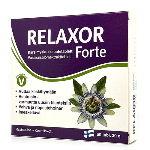 Maisto papildas nervų sistemai su raudonžiedės pasifloros ekstraktu Relaxor Forte tabletės, N60 | Mano Vaistinė