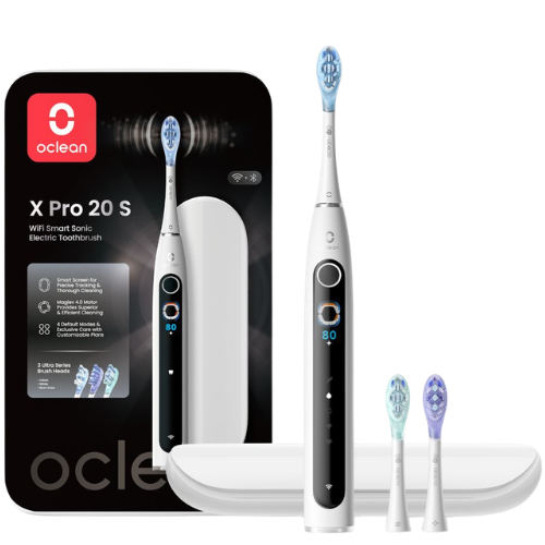 Rinkitės iš 4 nustatytų režimų arba leiskite dirbtiniam intelektui sukurti individualų valymo planą Išmanusis elektrinis dantų šepetėlio rinkinys OCLEAN X PRO 20 SET (baltas) | Mano Vaistinė