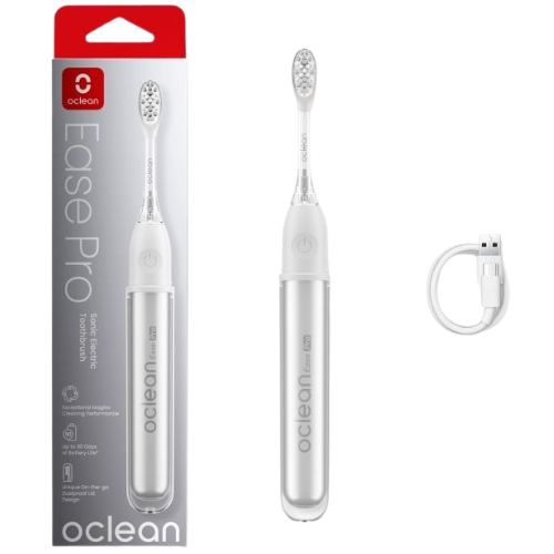 Vos vienas įkrovimas leidžia naudotis šepetėliu iki 90 dienų Elektrinis dantų šepetėlis OCLEAN EASE PRO (sidabrinis) | Mano Vaistinė