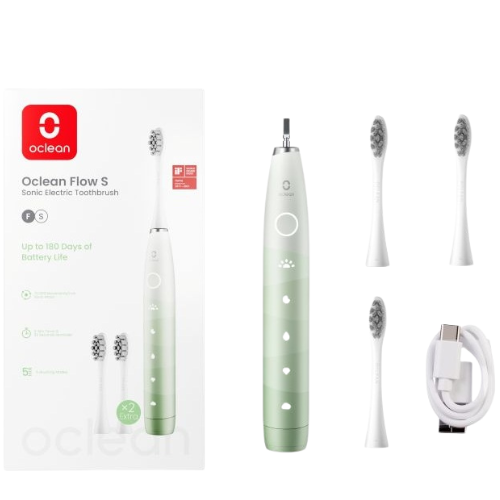 Šepetėlis turi 5 valymo režimus Elektrinis dantų šepetėlis OCLEAN FlLOW S (žalias) | Mano Vaistinė
