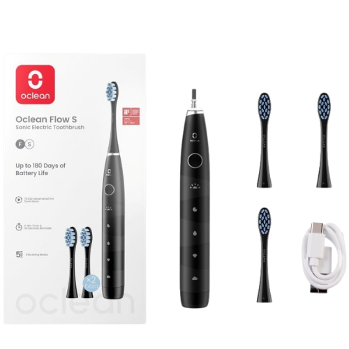 Šepetėlis turi 5 valymo režimus Elektrinis dantų šepetėlis OCLEAN FLOW S (juodas) | Mano Vaistinė