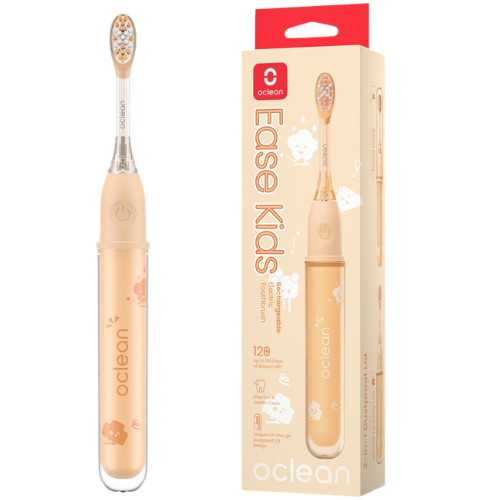 Vos vienas įkrovimas leidžia naudotis šepetėliu net iki 120 dienų Vaikiškas elektrinis dantų šepetėlis OCLEAN EASE KIDS (šviesiai oranžinis) | Mano Vaistinė