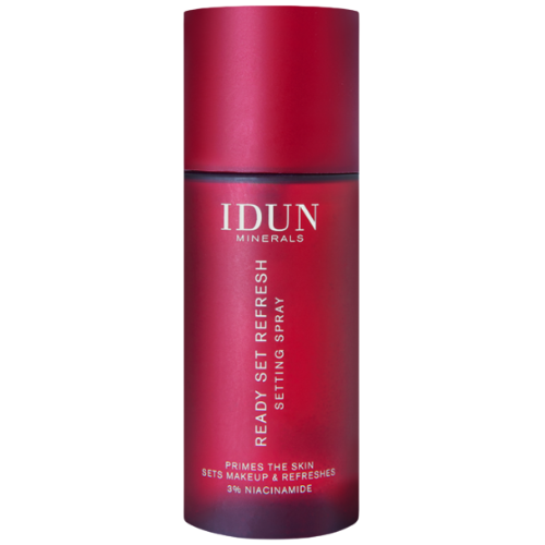 Drėkina ir atgaivina odą, suteikdama odai švytėjimo ir glotnumo Daugiafunkcinė veido dulksna su niacinamidu, IDUN MINERALS READY SET REFRESH, 50 ml | Mano Vaistinė
