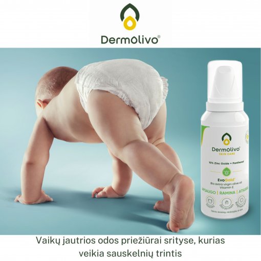 Be dažiklių ir kvapiųjų medžiagų Putos su cinko oksidu ir pantenoliu DERMOLIVO, 100 ml | Mano Vaistinė