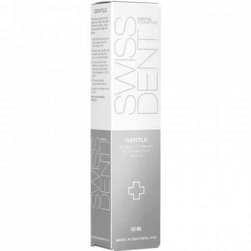 Jautriems dantims ir lengvam dantų patamsėjimui Švelniai balinanti dantų pasta jautriems dantims SWISSDENT GENTLE, 50 ml | Mano Vaistinė