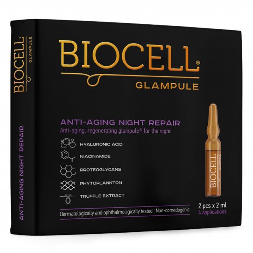 Padeda atkurti odos drėgmę ir gyvybingumą Serumas nakčiai BIOCELL GLAMPULE ANTI-AGING NIGHT REPAIR, 2x2ml | Mano Vaistinė