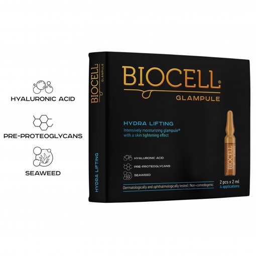Odos patempimo efektą suteikiančios Drėkinantis serumas BIOCELL GLAMPULE HYDRA LIFTING, 2x2ml | Mano Vaistinė