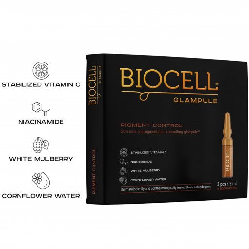 Odos atspalvį suvienodinantis Pigmentaciją kontroliuojantis serumas BIOCELL GLAMPULE PIGMENT CONTROL, 2x2ml | Mano Vaistinė