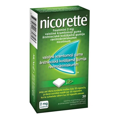 Nicorette freshmint vaistinė kramtomoji guma 2mg N30 | Mano Vaistinė