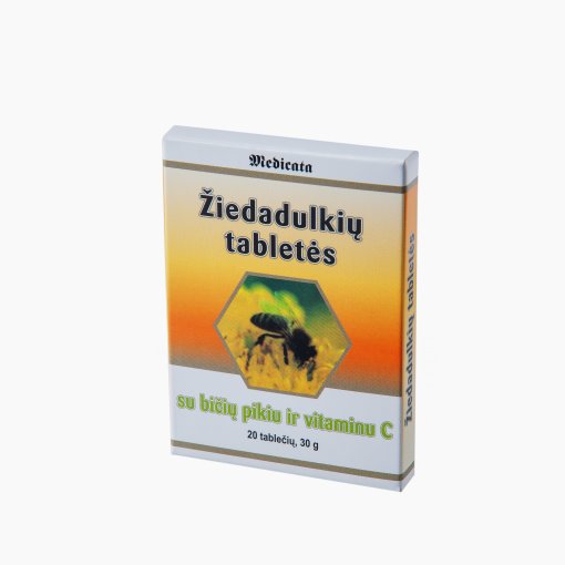 Žiedadulkės, bičių produktas Žiedadulkių tabletės su bičių pikiu ir vitaminu C, N20 | Mano Vaistinė