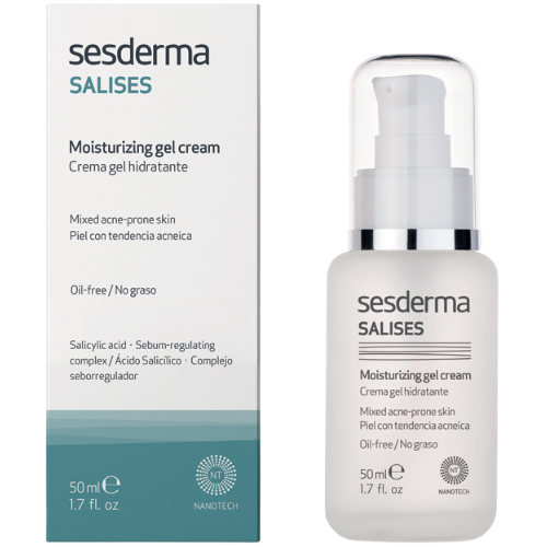 Padeda reguliuoti odos riebalų sekreciją, pašalinti nešvarumus Drėkinamasis gelinis kremas į aknę linkusiai odai SESDERMA SALISES, 50 ml | Mano Vaistinė