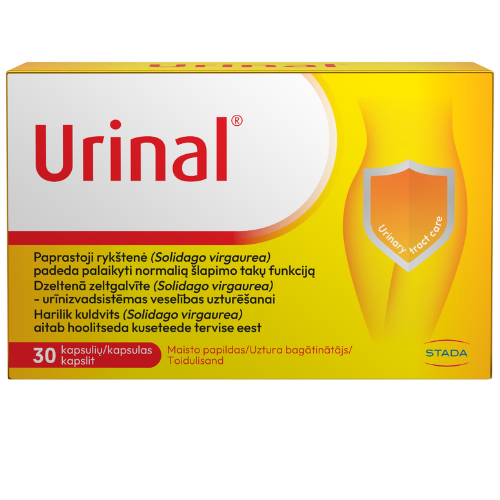 Spanguolių ekstrakto, paprastosios rykštenės ir vitamino D derinys Šlapimo takų funkcijai URINAL, 30 kaps. | Mano Vaistinė