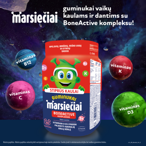 Kaulams, dantims Vaikams MARSIEČIAI GUMINUKAI BONEACTIVE, 50 guminukų | Mano Vaistinė