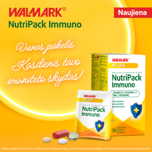 1 paketėlis per dieną Vitaminas D, C, cinkas ir selenas imuninei sistemai WALMARK NUTRIPACK, 30 pak.  | Mano Vaistinė