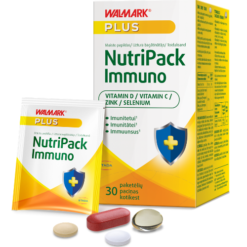 1 paketėlis per dieną Vitaminas D, C, cinkas ir selenas imuninei sistemai WALMARK NUTRIPACK, 30 pak.  | Mano Vaistinė