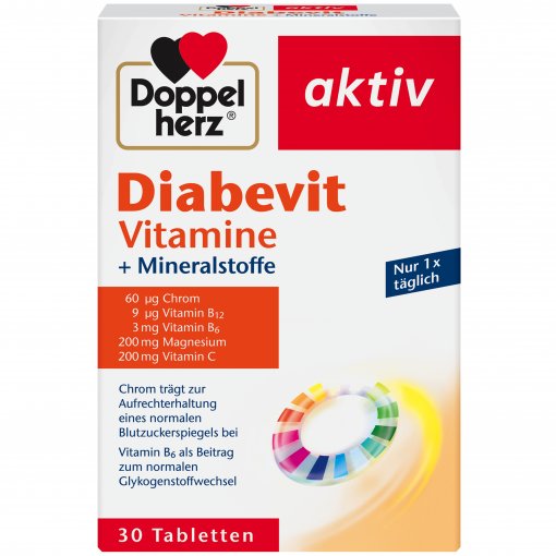 Normaliai gliukozės koncentracijai kraujyje palaikyti Diabetikams DIABEVIT DOPPELHERZ AKTIV, 30 tab. | Mano Vaistinė