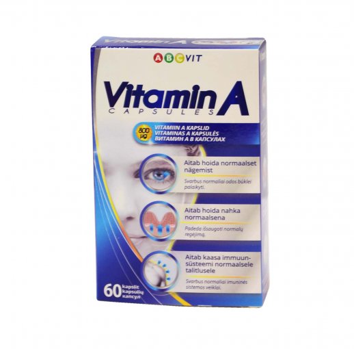 ABC VIT Vitaminas A 800 mkg kapsulės, N60 ABC VIT Vitaminas A 800 mkg kapsulės, N60