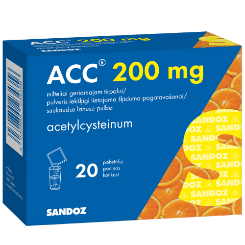 Vaistas nuo kosulio Kosuliui ACC 200 mg., 20 pak. | Mano Vaistinė Vaistas nuo kosulio Kosuliui ACC 200 mg., 20 pak. | Mano Vaistinė