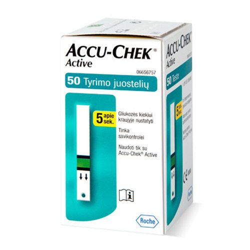 Diagnostinės juostelės gliukozės kiekiui matuoti Accu-Chek Active diagnostinės juostelės gliukozės matuokliui, N50 | Mano Vaistinė