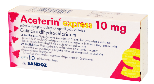 Vaistas nuo alergijos Aceterin express 10 mg tabletės, N10 | Mano Vaistinė