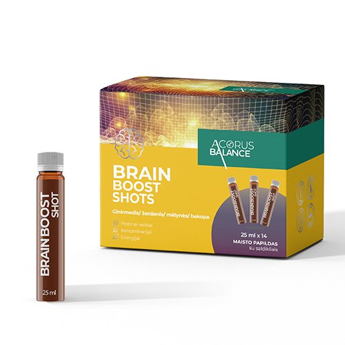 Maisto papildas smegenų veiklai ACORUS BALANCE BRAIN BOOST SHOTS 25ML X 14 | Mano Vaistinė