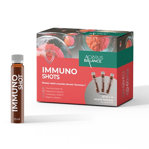 Gausios sudėties geriamasis maisto papildas Imuninei sistemai ACORUS BALANCE IMMUNO SHOTS, 14 but. po 25 ml  | Mano Vaistinė