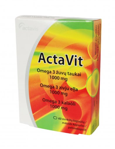 Maisto papildas žuvų taukai ActaVit Omega 3 žuvų taukai kapsulės, 1000 mg, N60 | Mano Vaistinė