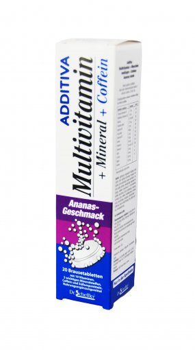 Vitaminai ir mineralai Additiva Multivitamin + Mineral + Coffein šnypščiosios tabletės, ananasų skonio, N20 | Mano Vaistinė