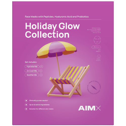 Kad oda atrodytų pailsėjusi, sudrėkinta ir natūraliai švytinti Lakštinių kaukių rinkinys AIMX HOLIDAY GLOW COLLECTION, 4 vnt. | Mano Vaistinė Kad oda atrodytų pailsėjusi, sudrėkinta ir natūraliai švytinti Lakštinių kaukių rinkinys AIMX HOLIDAY GLOW COLLECTION, 4 vnt. | Mano Vaistinė