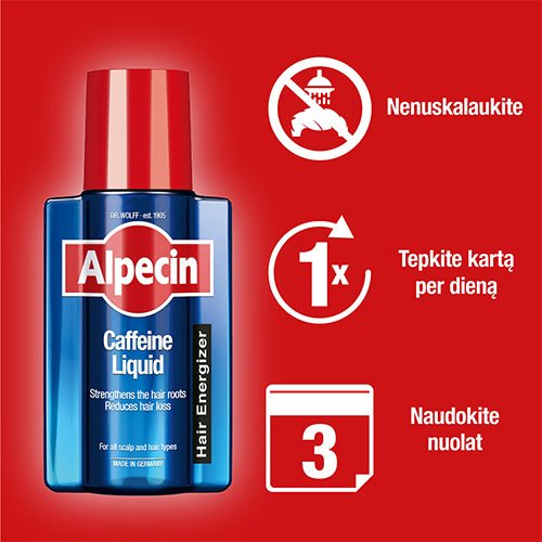 Plaukų priežiūros priemonė Alpecin losjonas su kofeinu po galvos plovimo, 200 ml | Mano Vaistinė