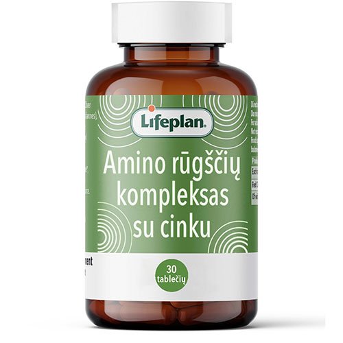 Maisto papildas su amino rūgštimis ir cinku Lifeplan Amino rūgščių kompleksas su cinku tabletės N30 | Mano Vaistinė