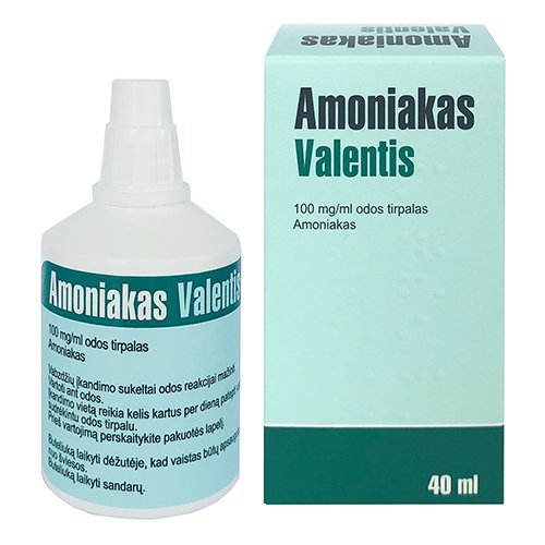 Kvėpavimo takams skirtas vaistas Amoniakas Valentis 10 % odos tirpalas, 40 ml | Mano Vaistinė