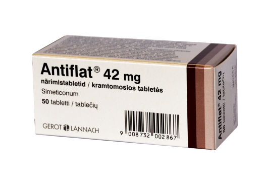 Vaistas spazmams sumažinti Antiflat 42 mg kramtomosios tabletės, N50 | Mano Vaistinė