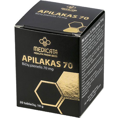  Bičių produktas, bičių pienelis  Apilakas (natūralus bičių pienelis), 70 mg tabletės, N20 | Mano Vaistinė