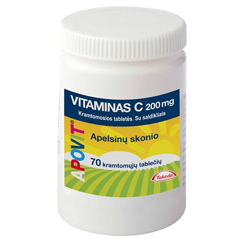 Vitamino C preparatas Apovit vitaminas C, 200 mg kramtomosios tabletės, N70 | Mano Vaistinė