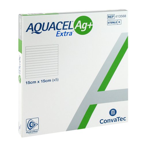 Neprilimpantis prie žaizdos tvarstis Aquacel AG+ Extra 15x15cm N5 (413568) | Mano Vaistinė