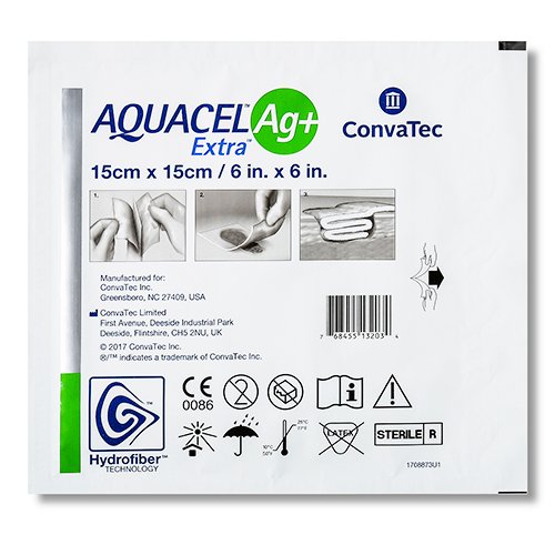 Neprilimpantis prie žaizdos tvarstis Aquacel AG+ Extra 15x15cm N5 (413568) | Mano Vaistinė