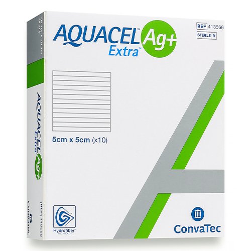 Sterilus tvarstis Aquacel AG+ Extra 5 x 5 cm hidrokoloidinis tvarstis, sterilus, N10 (413566) | Mano Vaistinė