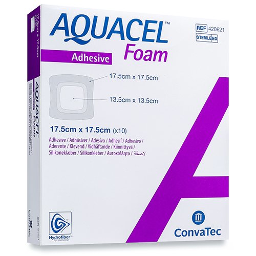 Tvarstis žaizdoms Aquacel Foam lipnus tvarstis, 17.5 x 17.5, N10 | Mano Vaistinė