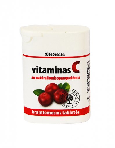 Vitamino C preparatas Askorbo rūgšties kramtomosios spanguolių skonio tabletės, N50 | Mano Vaistinė