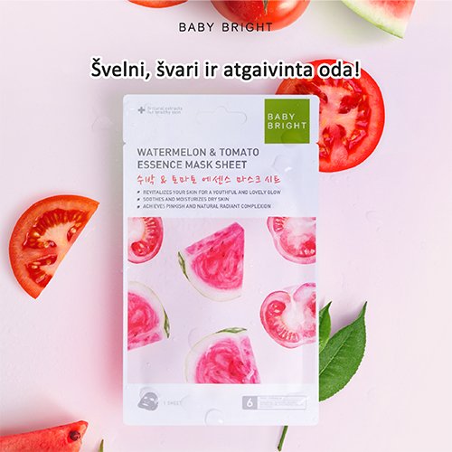 Baby Bright Arbūzų ir pomidorų esencijos kaukės lakštas, 20g, N1 | Mano Vaistinė