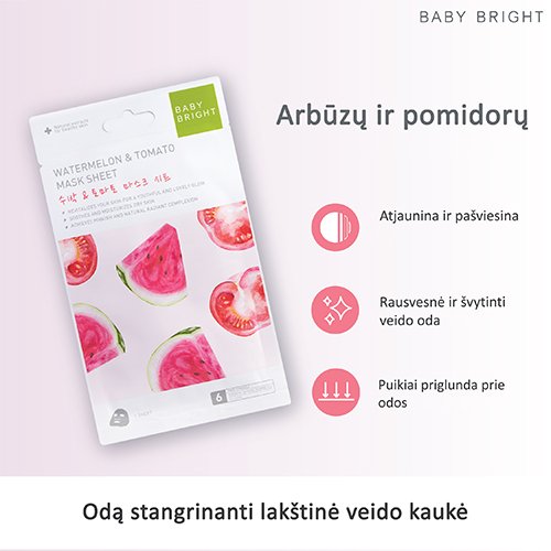 Baby Bright Arbūzų ir pomidorų esencijos kaukės lakštas, 20g, N1 | Mano Vaistinė
