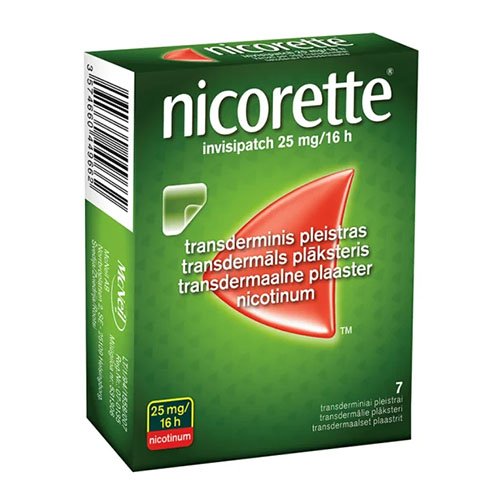 Nicorette invisipatch 25mg/16val. transderminis pleistras N7 | Mano Vaistinė