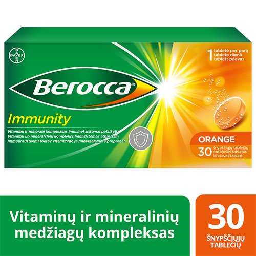 Berocca Immunity šnypščiosios tabletės, 30 tab. | Mano Vaistinė