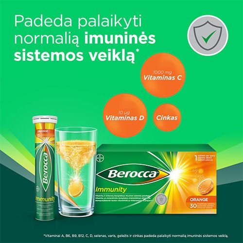 Berocca Immunity šnypščiosios tabletės, 30 tab. | Mano Vaistinė